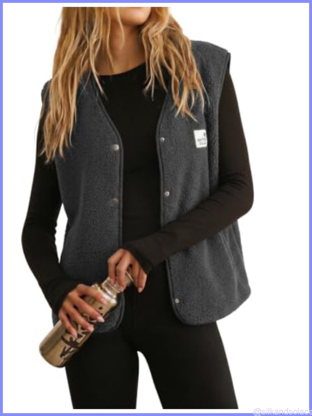 Sherpa Fleece Snap Button Vest with Pockets Sleeveless Women's Outerwear